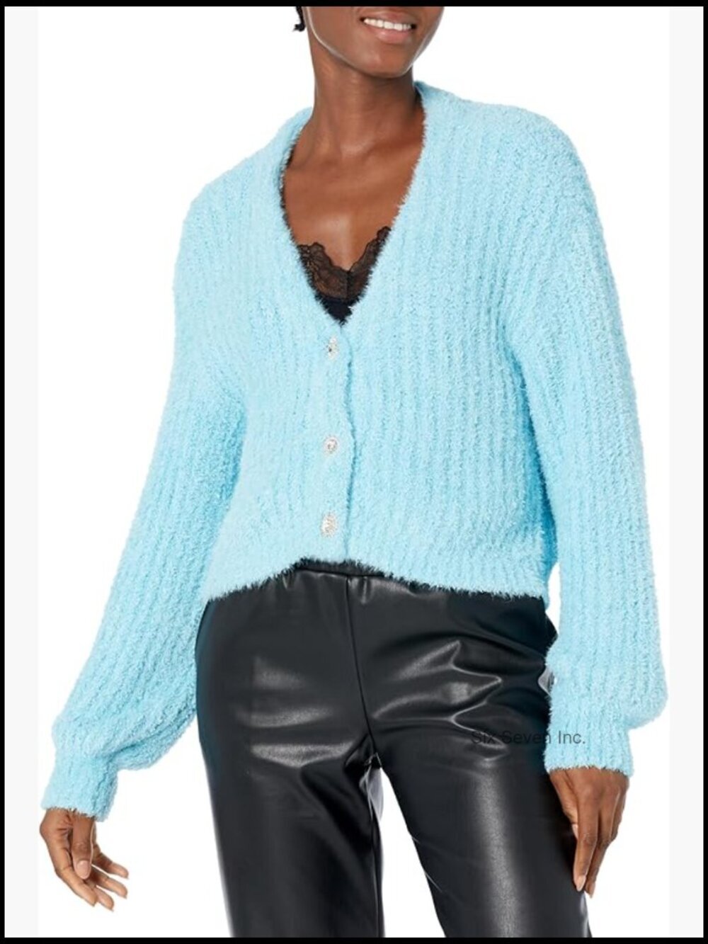 V-Neck Cardigan with Oversized Jewel Buttons